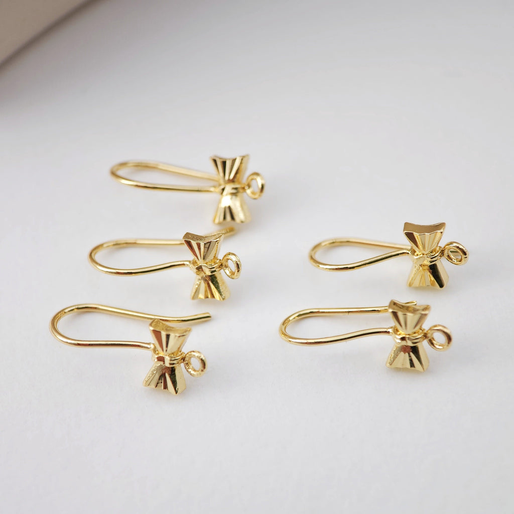 Bow Tie Ear Hooks, 18K Gold Earring Earring findings with loop, Fish Hooks, Ear Wires for Jewelry Making D0163