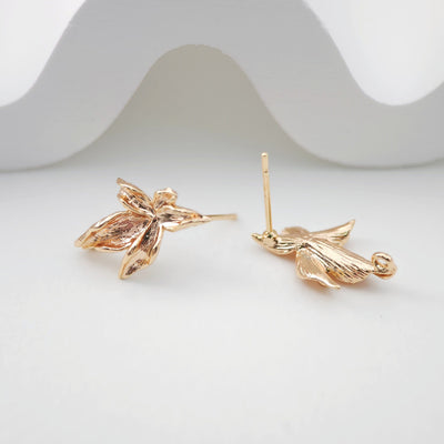 قرط زهرة مع حلقة، قرط مرصع من النحاس الأصفر مطلي بالذهب الحقيقي عيار 18 قيراطًا مع حلقة، خالٍ من النيكل، أداة العثور على القرط ZX191