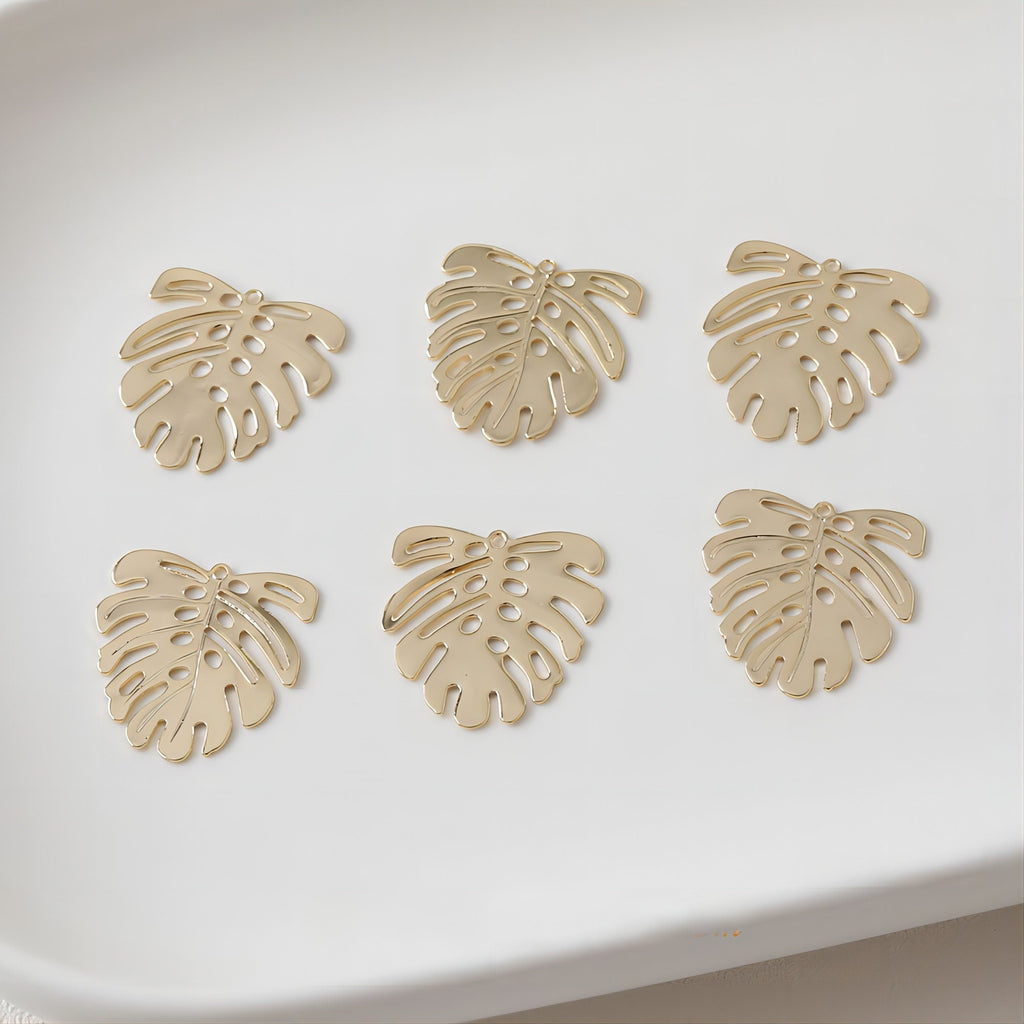 10PCS Gold Leaves Charms, 14K Gold/Silver Plated, Tortoise Shell Leaf Pendant, Necklace Charms, Jewelry Findings JH025
