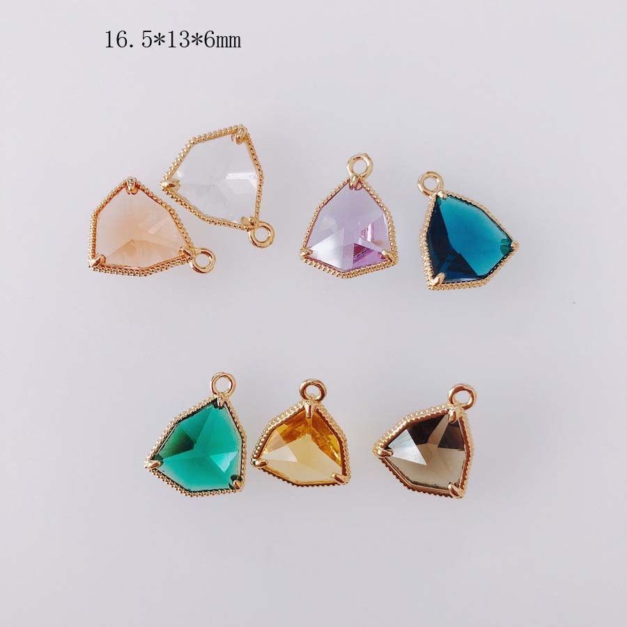 10pcs- Crystal Triangle Geometry Charms, 14K Gold Plated Crystal Pendant, Jewelry Findings MY073-F050