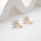 Cubic Zirconia Flower Post Earrings, Gold Plated Earring Post with Loop, Hypoallergenic, Handmade Earring Finding,DIY Earring Supplies D0244