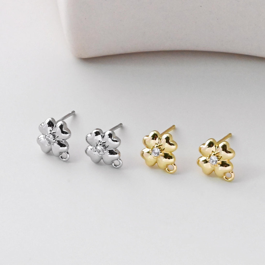 Bowtie Pave CZ Earring Post, 18K Gold/Silver Plated, S925 Silver Pin Nickel Free Earrings, Hypoallergenic Earring Findings D0399