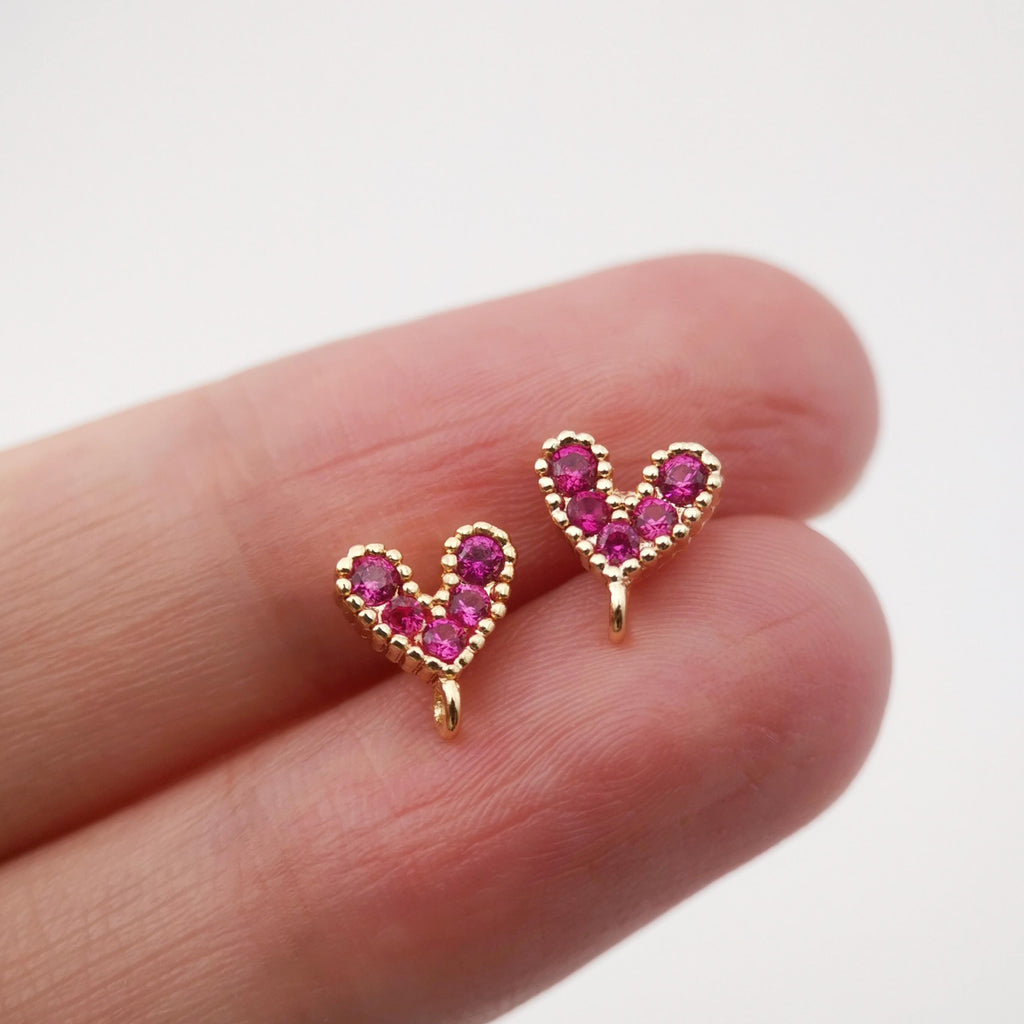 10PCS Cubic Heart Earring Post, Dainty 14K Gold Plated Brass Stud Earring With Loop, S925 Silver Ear Pin,Ear Post,Earring Finding Z056/bb012
