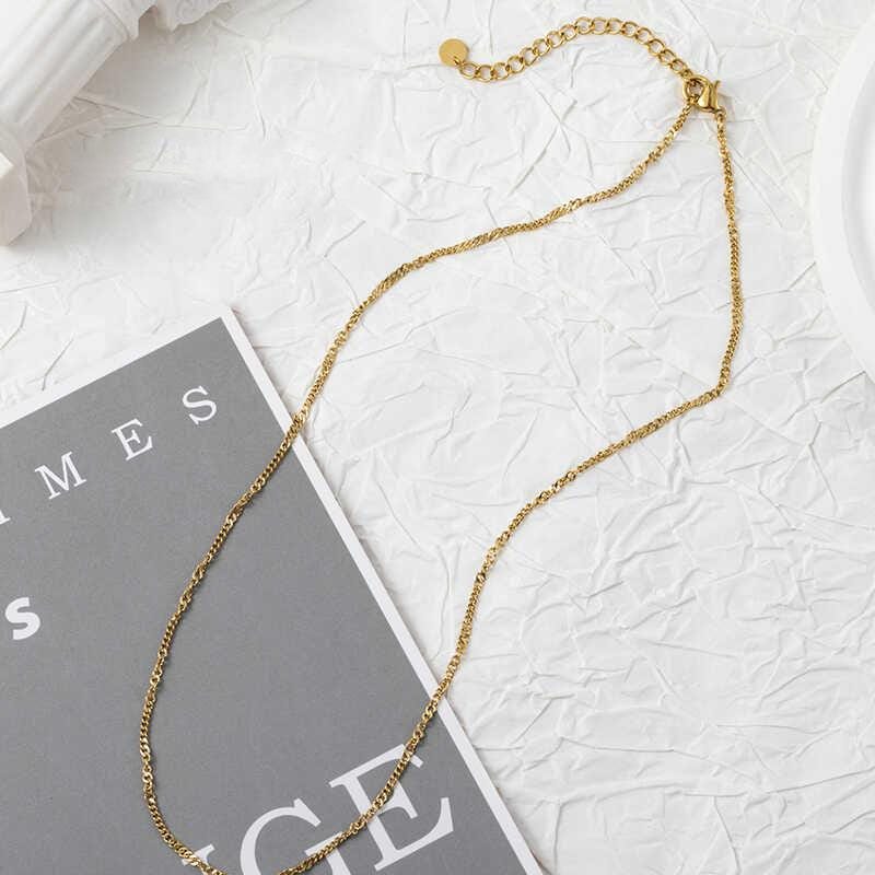 18K Facetted Twisted Ultra-fine Cuban Finished Necklace, 316L Stainless Steel, Ready to Wear, 40+5cm/ 17.7 inch ZD001