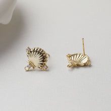 Load image into Gallery viewer, Shell Pave Cubic Earring Post, Shell Post, Gold/Silver, S925 Silver Pin Nickel Free Earrings, Hypoallergenic Earring Findings GT054