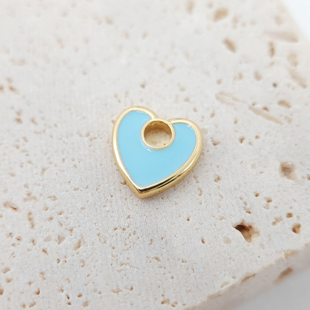 Enamel Heart Charm, 18K Gold Plated Heart Pendant, 10mm, Necklace Bracelet Making Pendant S20462