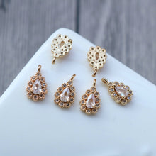 Load image into Gallery viewer, 10pcs Flower Drop Charm, Cubic Zircon Crystal Flower Pendant, Real Gold Plated Brass Earring Charms, Jewelry Findings HL081-F118