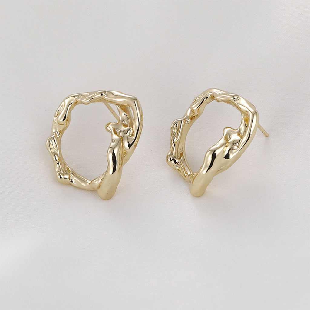 قرط أذن دائري الشكل بتصميم هندسي مجوف غير منتظم، مصنوع من الذهب/الفضة عيار 14 قيراطًا، ودبوس فضة S925 خالٍ من النيكل، مع حلقة LL167