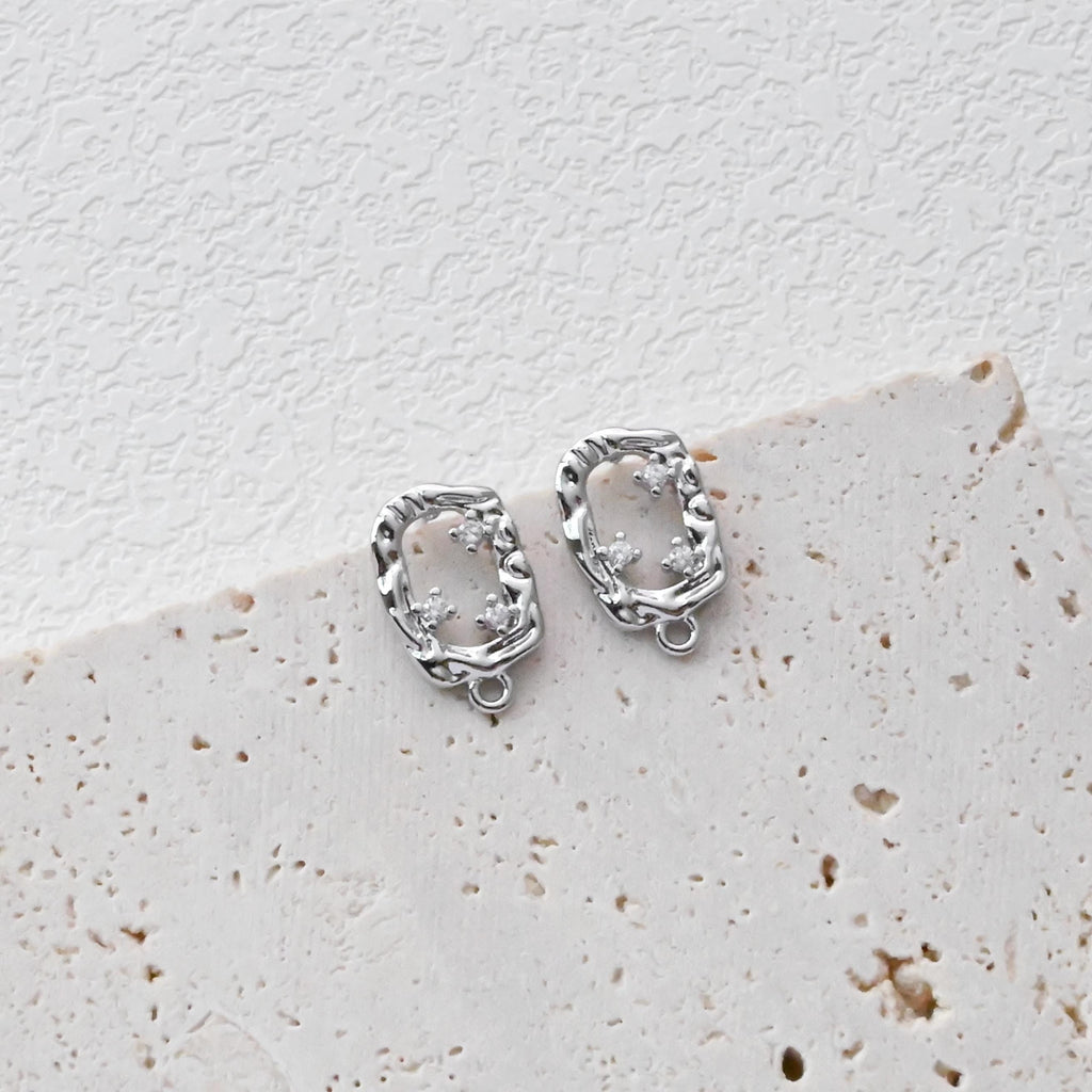 Rectangular CZ Earring Post With Loops, S925 Silver Pin Nickel Free Post, 18K gold Plated, Hypoallergenic Earring Findings D0433