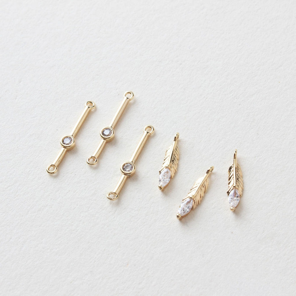 Conector Danity con presillas, colgante de pluma, accesorios para aretes chapados en oro y plata de 14 quilates, accesorios de joyería ZZ081
