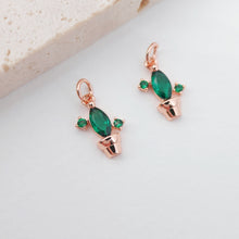 Load image into Gallery viewer, 2PCS 10x7mm Green Cactus Charms, 18K Gold Plated Cubic Pave Charms, Tropical Plants Pendant,  Necklace charms, Jewelry Findings S628