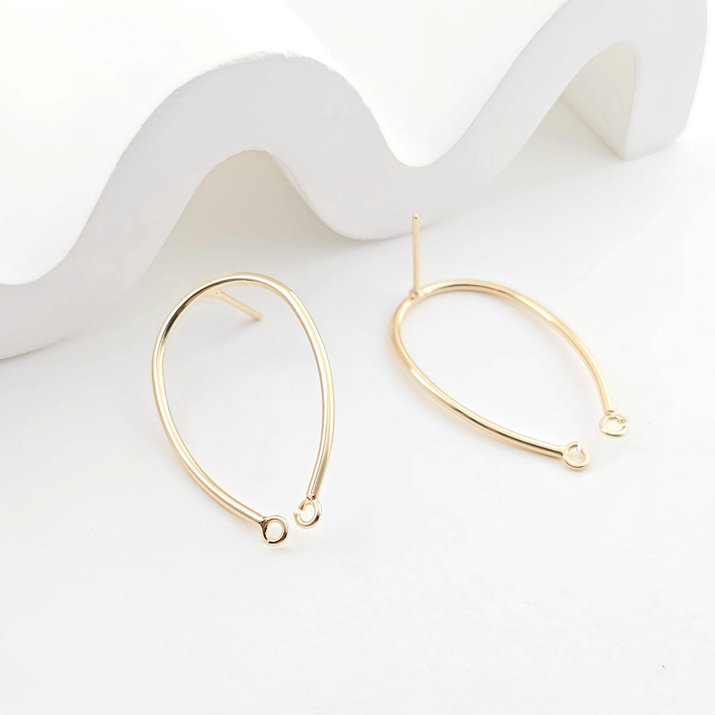 14K Gold U Shape Earring Post With 2 Loops, Arch Ear Studs, Nickel Free Earrings, Hypoallergenic Earring Findings ZX302