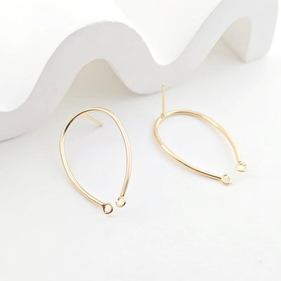 14K Gold U Shape Earring Post With 2 Loops, Arch Ear Studs, Nickel Free Earrings, Hypoallergenic Earring Findings ZX302