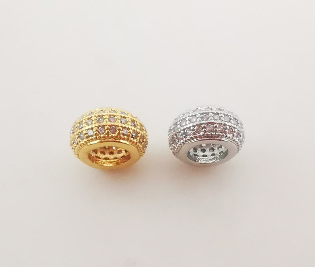 Cuentas espaciadoras cúbicas pavé, redondas, bañadas en oro de 18 quilates, para pulseras y collares, 9,6 x 5,2 mm, accesorio de joyería S1055