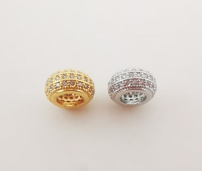 Cubic Pave Spacer Beads, 18K Gold Plated Round Beads for Bracelet Necklace Making, 9.6x5.2mm, Jewelry Finding S1055