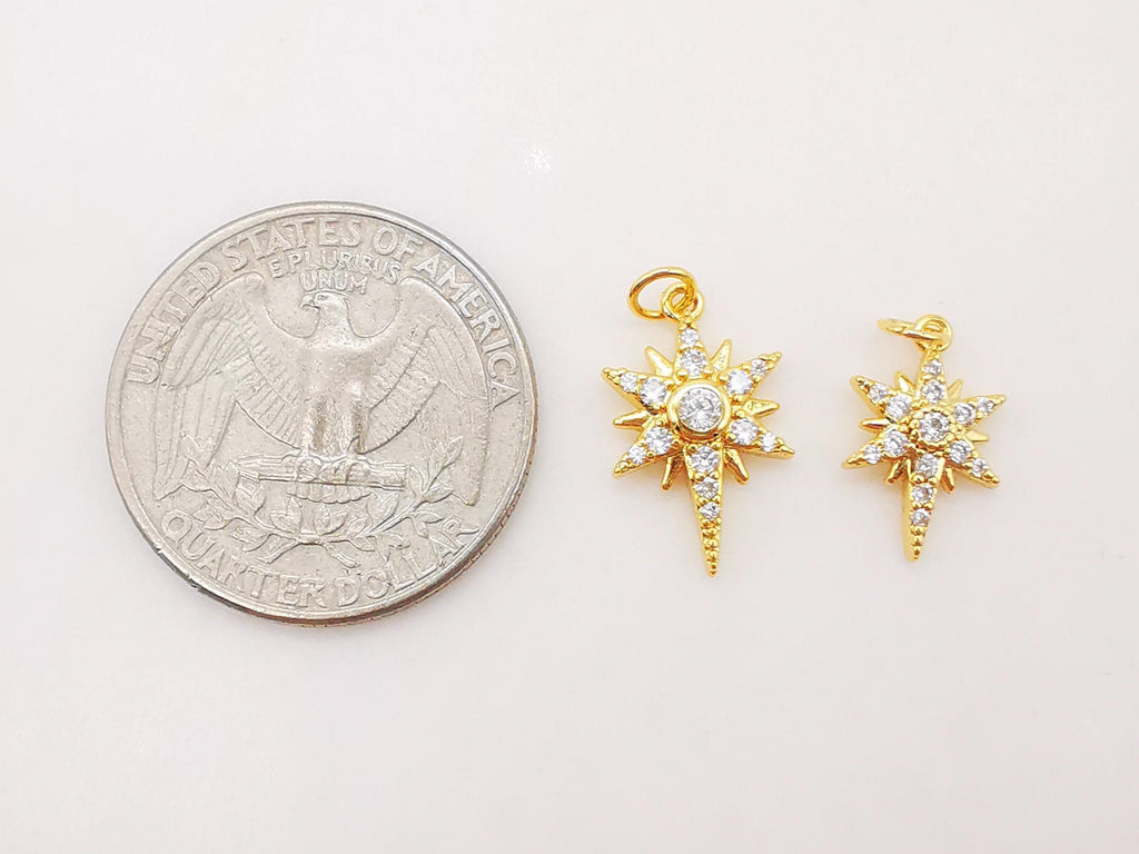 North Star Charms,  Crystal Cubic Pave Star Pendant, 18K Gold Plated, Necklace Making Star Charms, Jewelry Findings S319