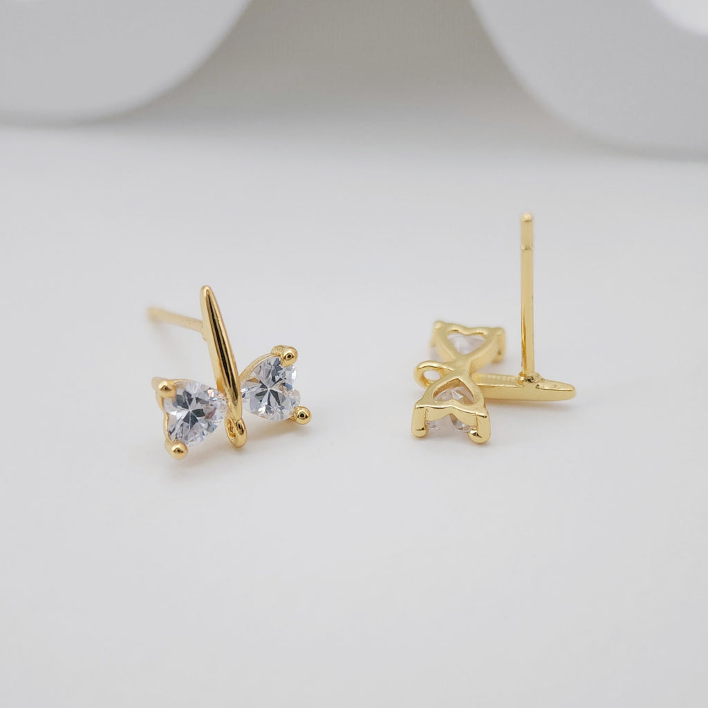 10PCS Butterfly Ear Post with Loops, Nickel Free, Micro CZ Pave, 9x10mm, 18K Gold Plated Stud Earring Finding S270