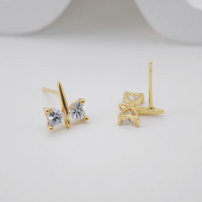 10PCS Butterfly Ear Post with Loops, Nickel Free, Micro CZ Pave, 9x10mm, 18K Gold Plated Stud Earring Finding S270