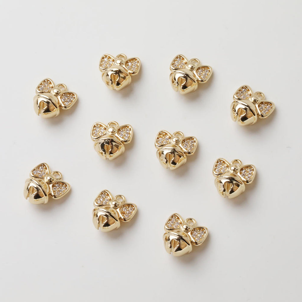 Bow Tie Charm, Bow Tie Bell Charm, Cubic Pendant, Earring Pendants, Real Gold Plated Brass Earring Charms, Jewelry Findings GZ729