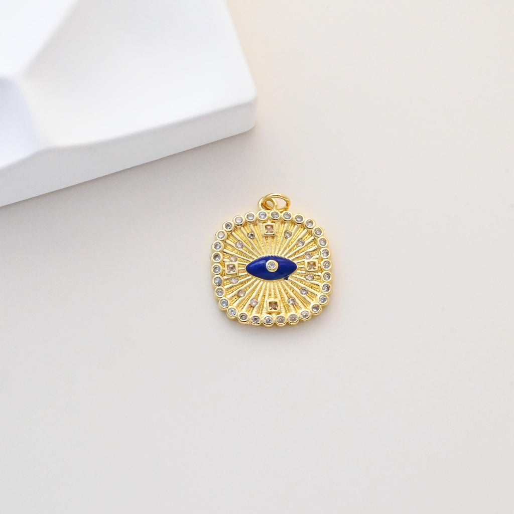 CZ Pave Square Charms, Enamel Evil Eye Charm, 18K Gold Plated Eye Pendant, For Necklace And Earrings Making Charm, Jewelry Findings S1342