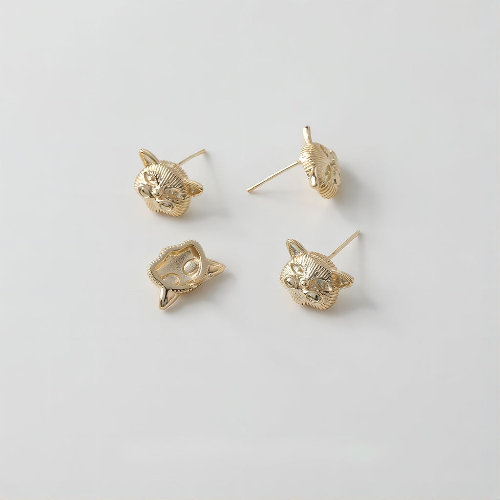 Pendientes de gato con pasador, oro/plata de 14 quilates, plata S925, sin níquel, con forma de animal y aro GE029