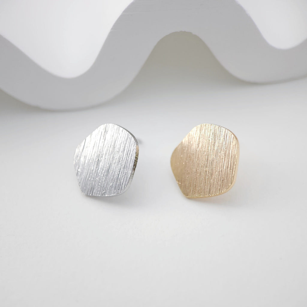 Abstract Geometry Gold Earring Post With Loop, Brushed Finish, Nickel Free Earrings, Hypoallergenic Earring Findings ZX184