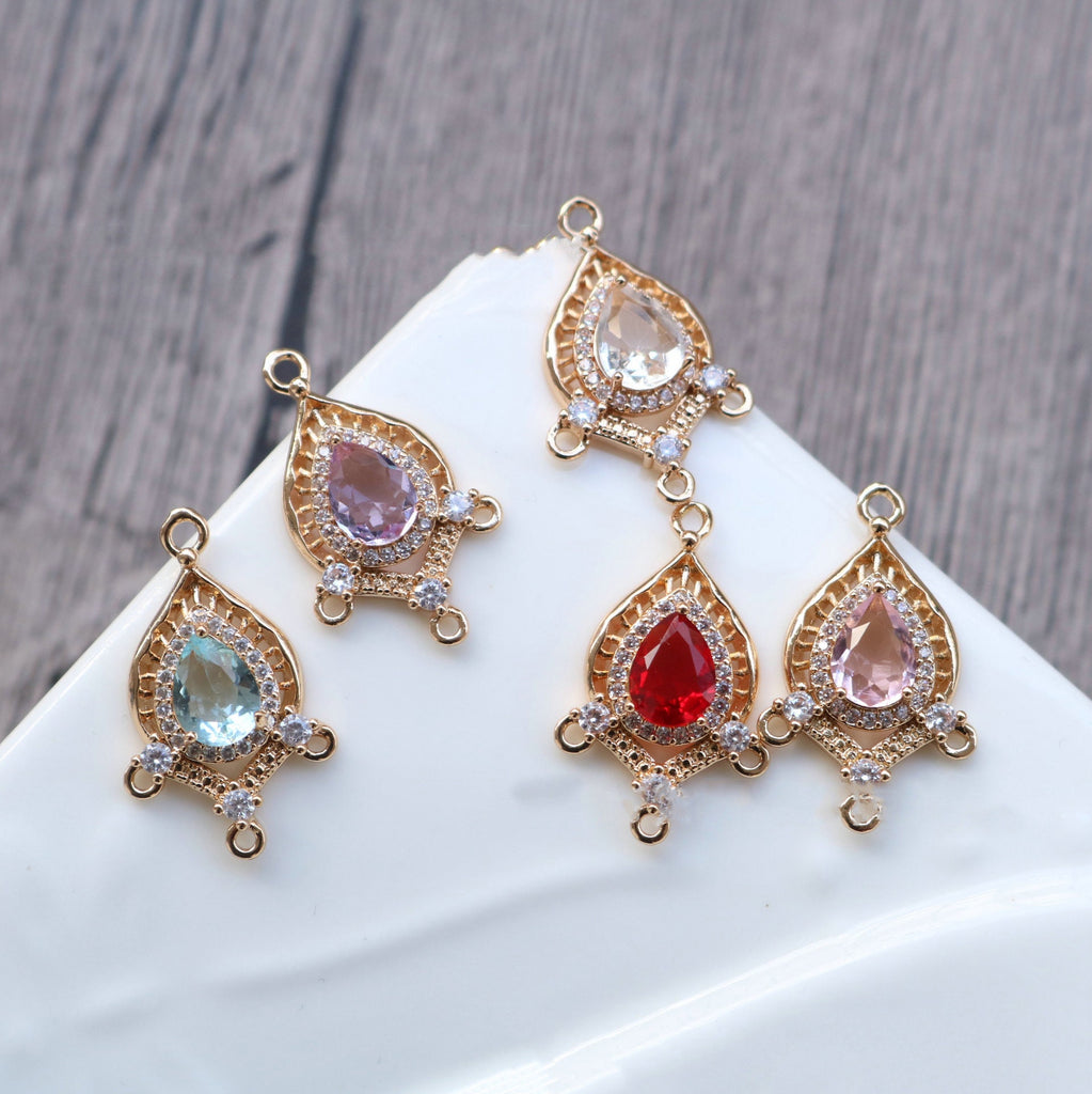 10pcs Boho Connector Pendant, CZ Pave Charm, 14K Gold Plated CZ Pave, Necklace Making Charm, Jewelry Findings HL053