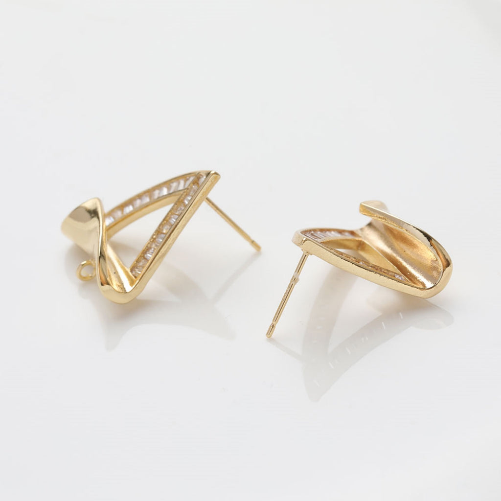 Pendientes de botón con diseño de velero, oro/plata de 14 quilates, circonitas pavé, plata de ley 925, sin níquel, con aro JG071