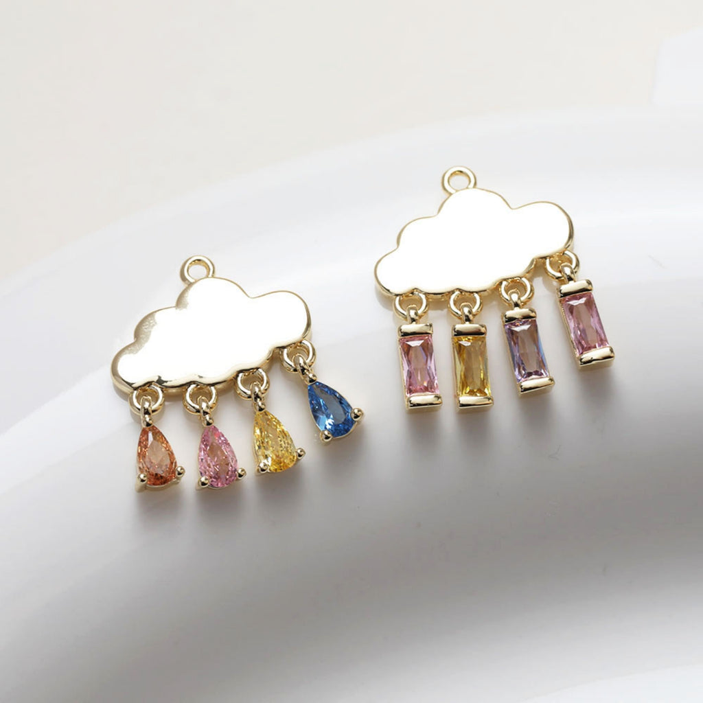 Dainty Cloud Charm, Coloured Cubiz Zircon Pendant, 18K Gold Plated, Bracelet Making Charm, Jewelry Findings GZ240