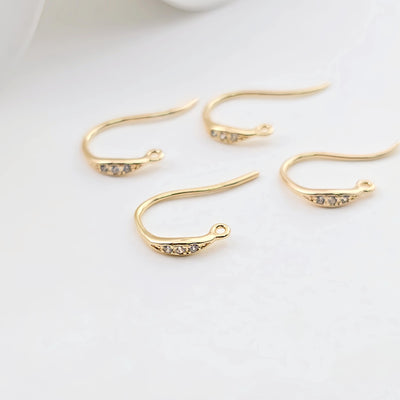 14K Gold Plated Ear Wires, Cubic Pave Earring Hooks, Nickel Free, Fish Hooks, Ear Wires for Jewelry Making ZX300