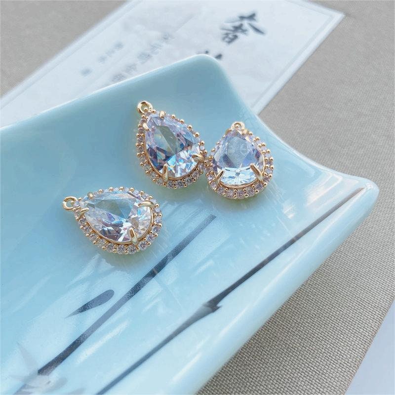 20pcs- Crystal Tiny Teardrop Charms, 14K Gold Plated Teardrop Pendant, 13x18mm, Jewelry Findings JY092-F077