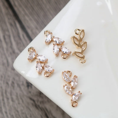Cubic Zircon Leaf Charms, 14K Gold Plating Leaf Pendants, Micro pave charms for Necklace Bracelet Earring, Jewelry Findings HL086-F176