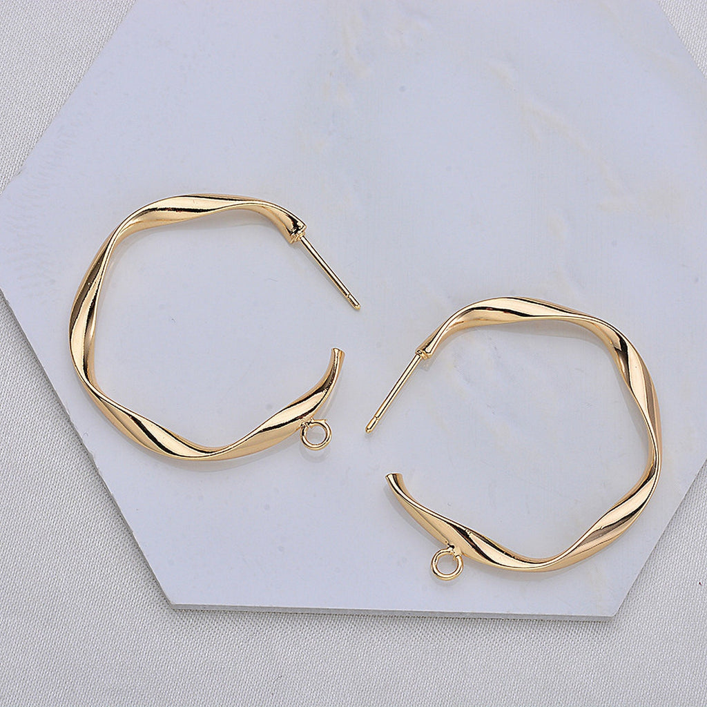 10pcs Gold Twist C Earrings Post With Loop, S925 Silver Ear Pin Nickel Free Earrings, Ear Stud Loop, Hypoallergenic Earring Findings Z046
