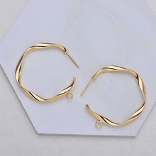 Load image into Gallery viewer, 10pcs Gold Twist C Earrings Post With Loop, S925 Silver Ear Pin Nickel Free Earrings, Ear Stud Loop, Hypoallergenic Earring Findings Z046