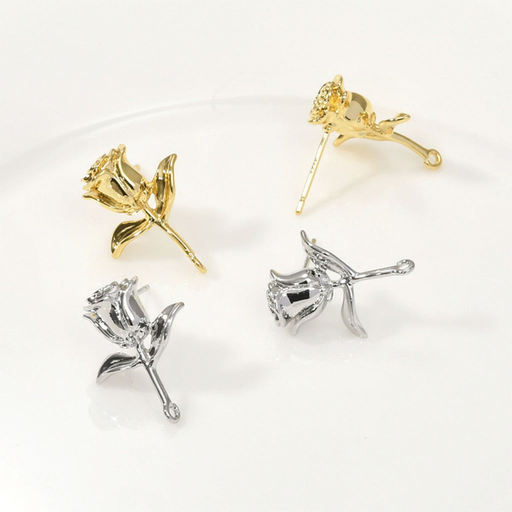 Poste para pendientes con forma de rosa, pendiente de botón de latón chapado en oro auténtico de 18 quilates con aro, sin níquel, accesorio para pendientes LL193