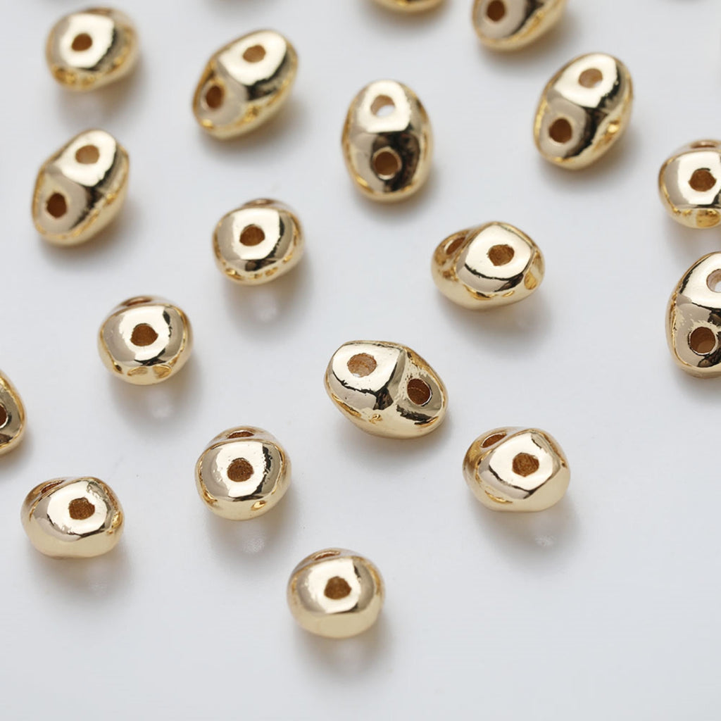 Cuentas espaciadoras de doble agujero, cuentas en forma de diamante, chapadas en oro, accesorio para hacer pulseras y collares, GZ525