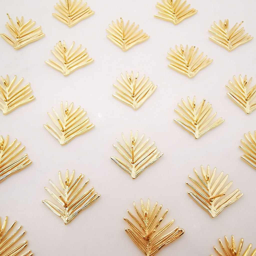 10pcs Gold Fir leaves Earring Post With Loop, S925 Silver Ear Pin Nickel Free Earrings, Ear Stud Loop, Hypoallergenic Earring Findings Z023