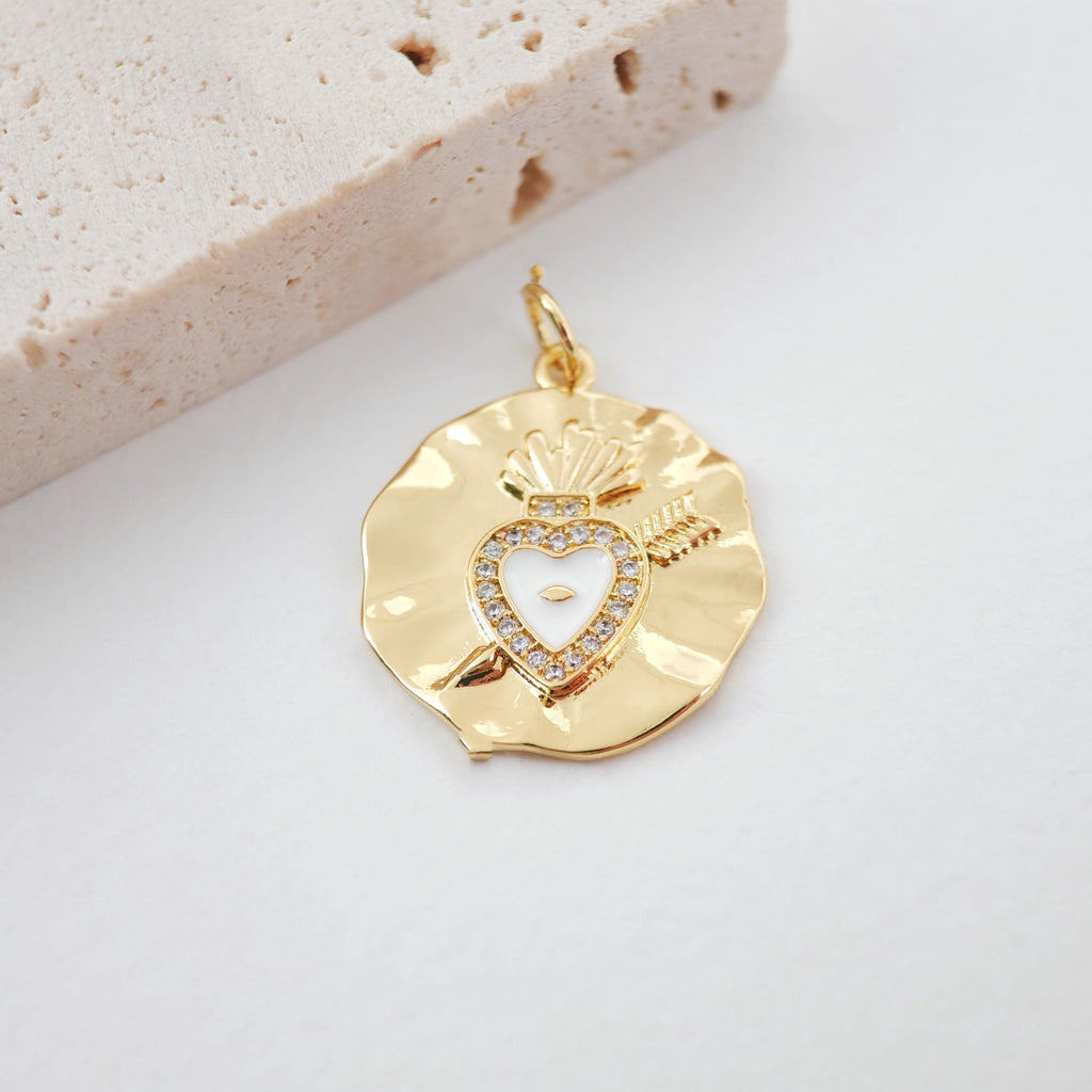 Evil Eye Charm, Coin Pendant, Heart Cross Charm, 18K Gold Plated CZ Pave Eye Pendant, Necklace Making Charm, Jewelry Findings S997