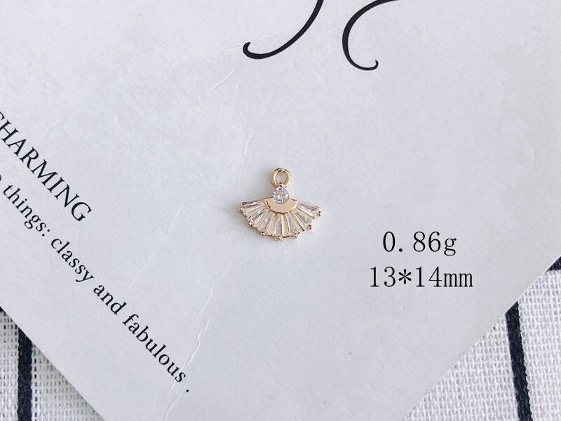 CZ Pave Fan Shape Charm, Cubic Zircon Crystal Fan Connector, CZ Earring Charms,Real Gold Plated Earring Charms, Jewelry Findings ZR003-F072