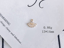 Load image into Gallery viewer, CZ Pave Fan Shape Charm, Cubic Zircon Crystal Fan Connector, CZ Earring Charms,Real Gold Plated Earring Charms, Jewelry Findings ZR003-F072