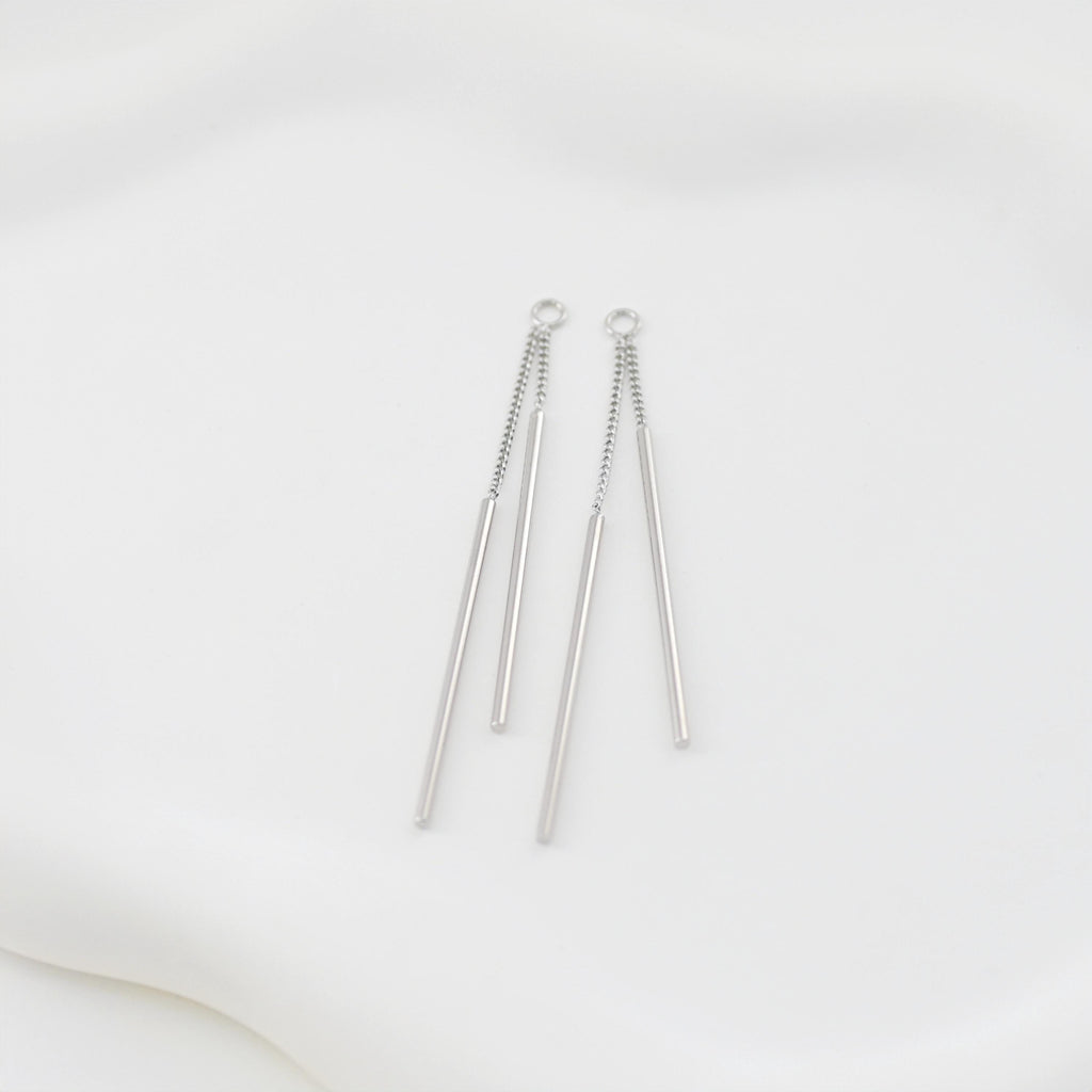 Silver Chain Tassel Pendant with Long Bar, Rhodium Plated Earring Chain Pendant, Earring Findings ZX349