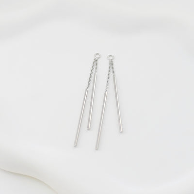 Silver Chain Tassel Pendant with Long Bar, Rhodium Plated Earring Chain Pendant, Earring Findings ZX349