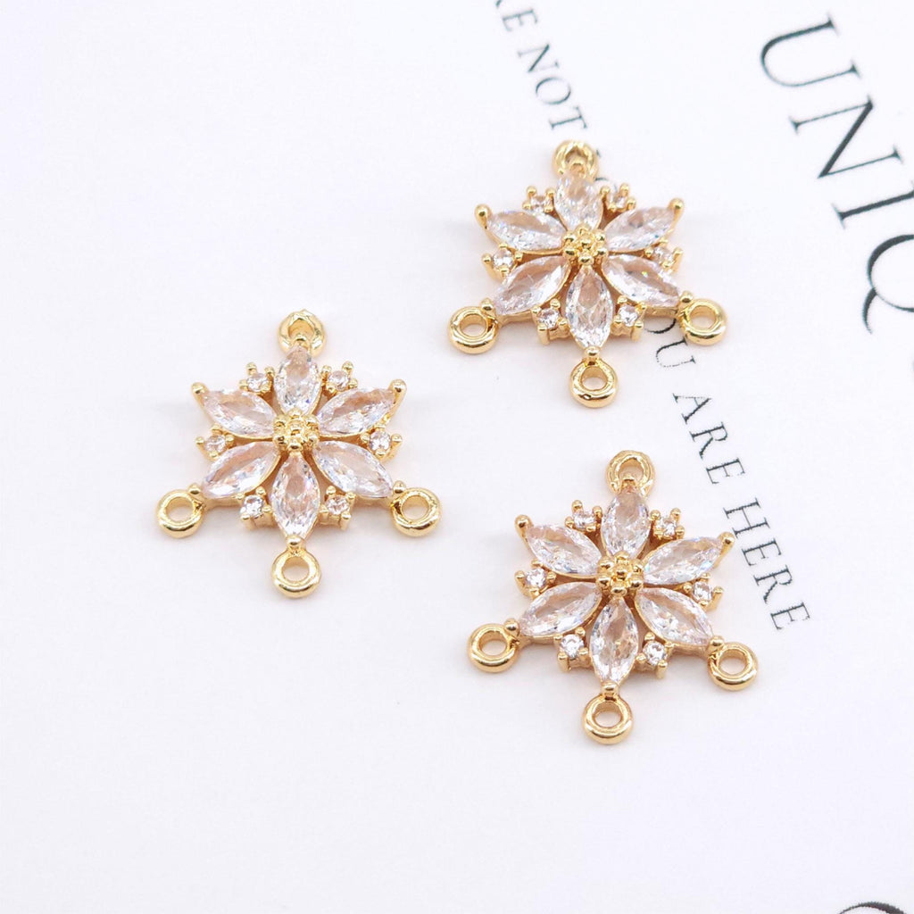 Flower Charm, Cubic Zircon Crystal Flower Pendant, CZ Earring Charms,  Real Gold Plated Brass Earring Charms, Jewelry Findings STG041-F210
