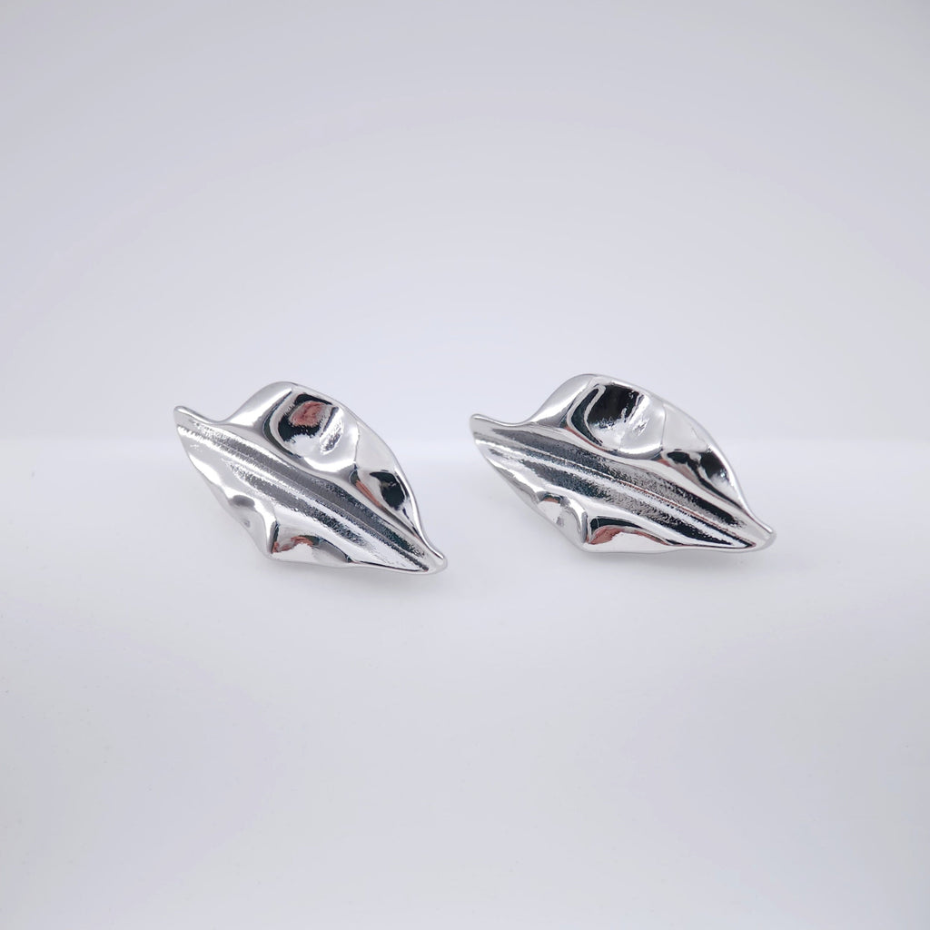 Wrinkle Leaf Post Earring, Gold/Silver Plated, Nickel Free Earrings, Hypoallergenic Earring ZX243