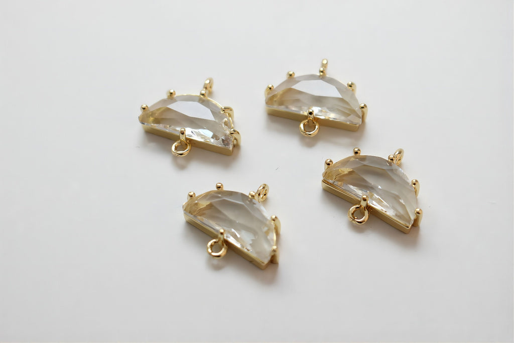 Danity Half Circle Connector with 2 holes, 14K Gold Plated, Crystal Connectors, 15x15mm Jewelry Findings JH032