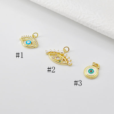 تميمة عين الشر، قلادة عين مطلية بالذهب عيار 18 قيراطًا من المينا، تميمة لصنع القلائد، قطع مجوهرات S20697