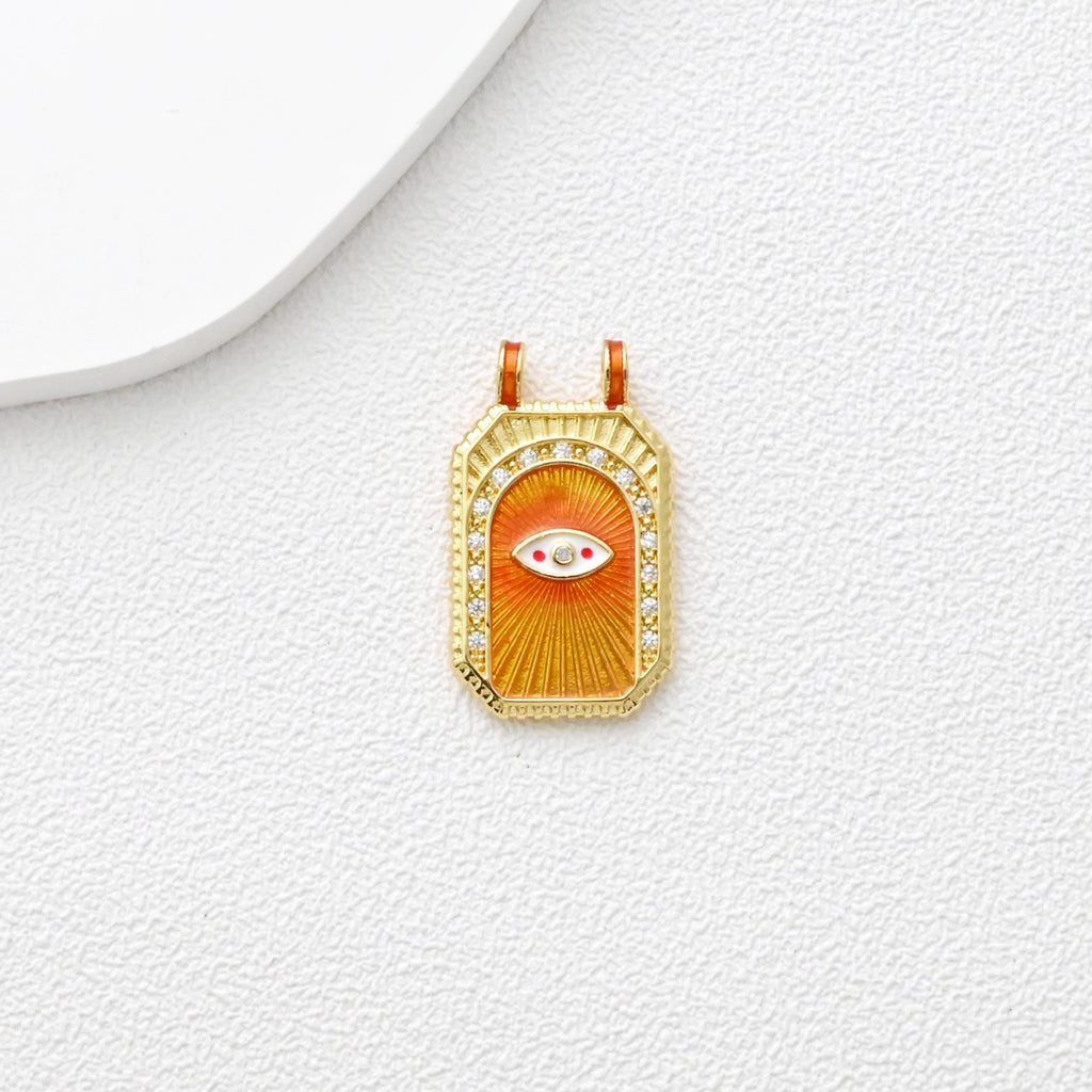 Evil Eye Pendant, Rectangle Card Charm, Enamel Eye Charms, 18K Gold Plated, For Necklace Making, Jewelry Findings S1353