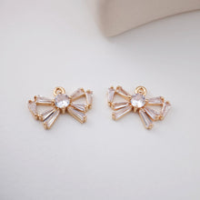 Load image into Gallery viewer, Cubic Bow Charm, 14K Gold Plated Bow Tile Pendant, Clear Micro CZ Pave Bowtie Charm, 18x12mm, Jewelry Findings STG013-F168-F075