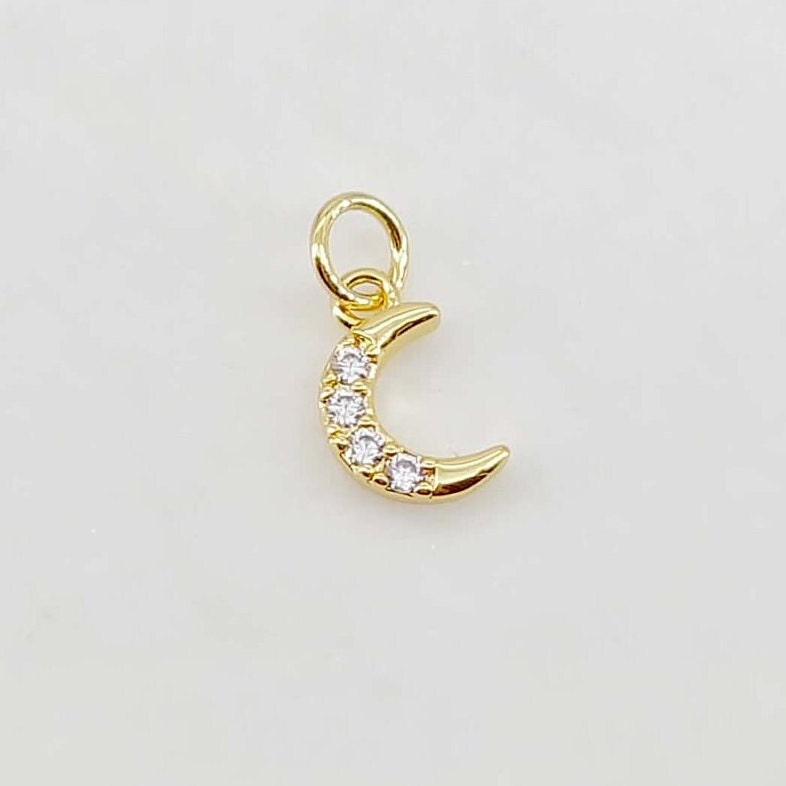 Tiny Cubic Crescent Moon Charm, Windmill Charm, 18K Gold Plated Pendant, Clear Micro CZ Pave, Jewelry Findings S20641