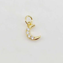 Load image into Gallery viewer, Tiny Cubic Crescent Moon Charm, Windmill Charm, 18K Gold Plated Pendant, Clear Micro CZ Pave, Jewelry Findings S20641
